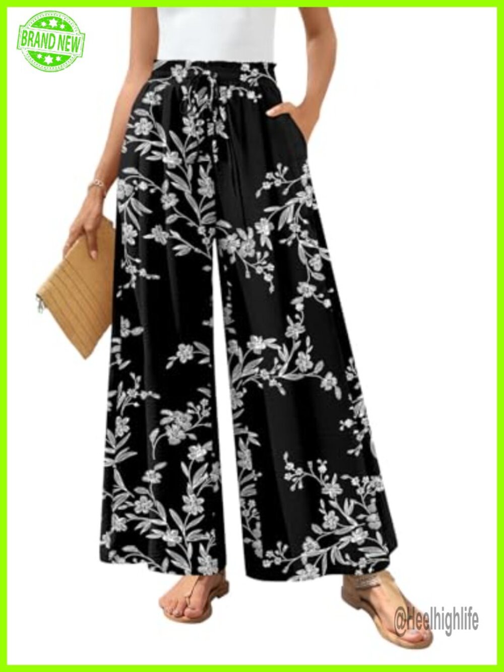 Wide Leg Palazzo Pants Women High Waist Flowy Linen Beach Travel Casual